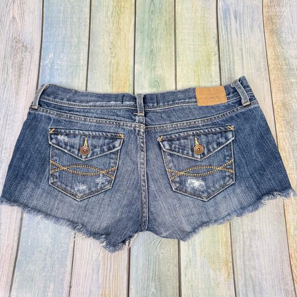 Abercrombie & Fitch Denim Cut Off Shorts Y2K Size 2 Low Rise Micro Mini Cotton - Picture 4 of 6